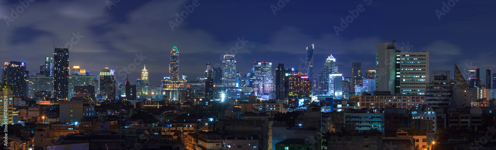 Panorama high view of city in night time