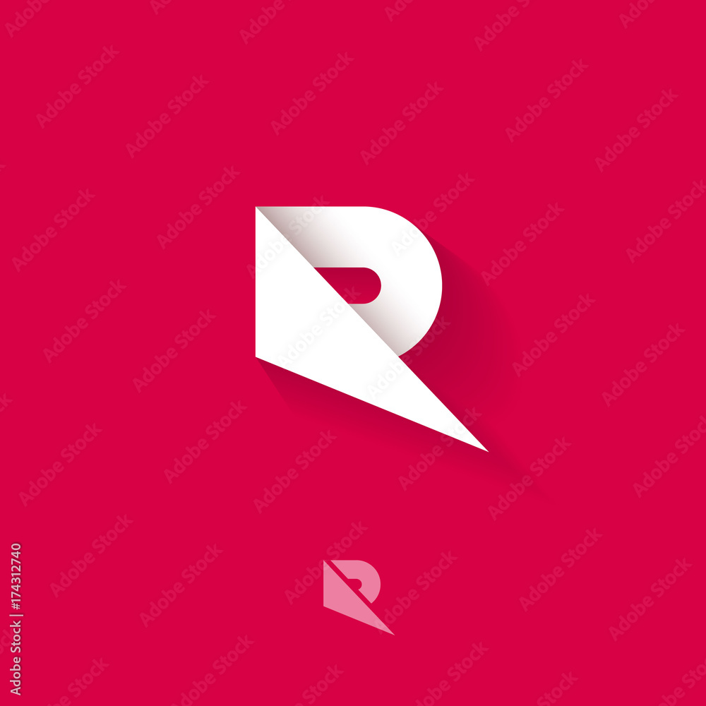R monogram. R logo. Red origami logo on dark  background. - obrazy, fototapety, plakaty 