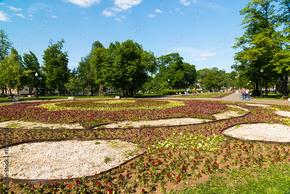 large flower bed on Bolotnaya Square in Moscow, Russia