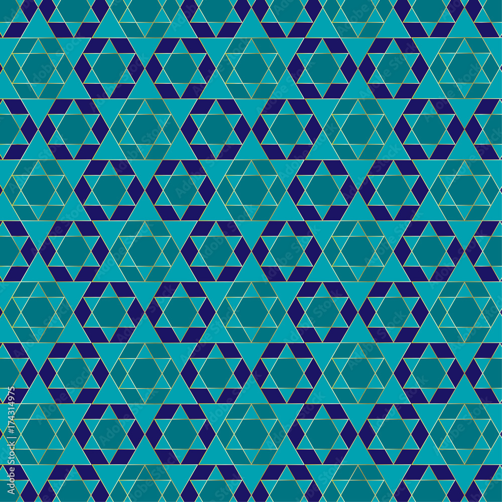 Obraz premium gold blue jewish star pattern