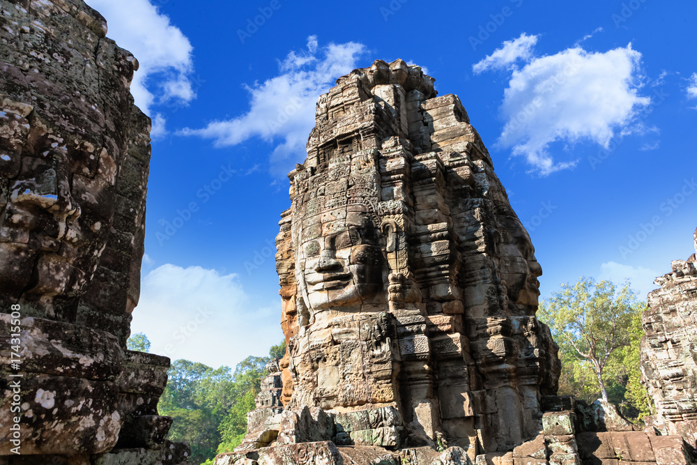 Wat Bayon temple face in Angkor, Cambodia