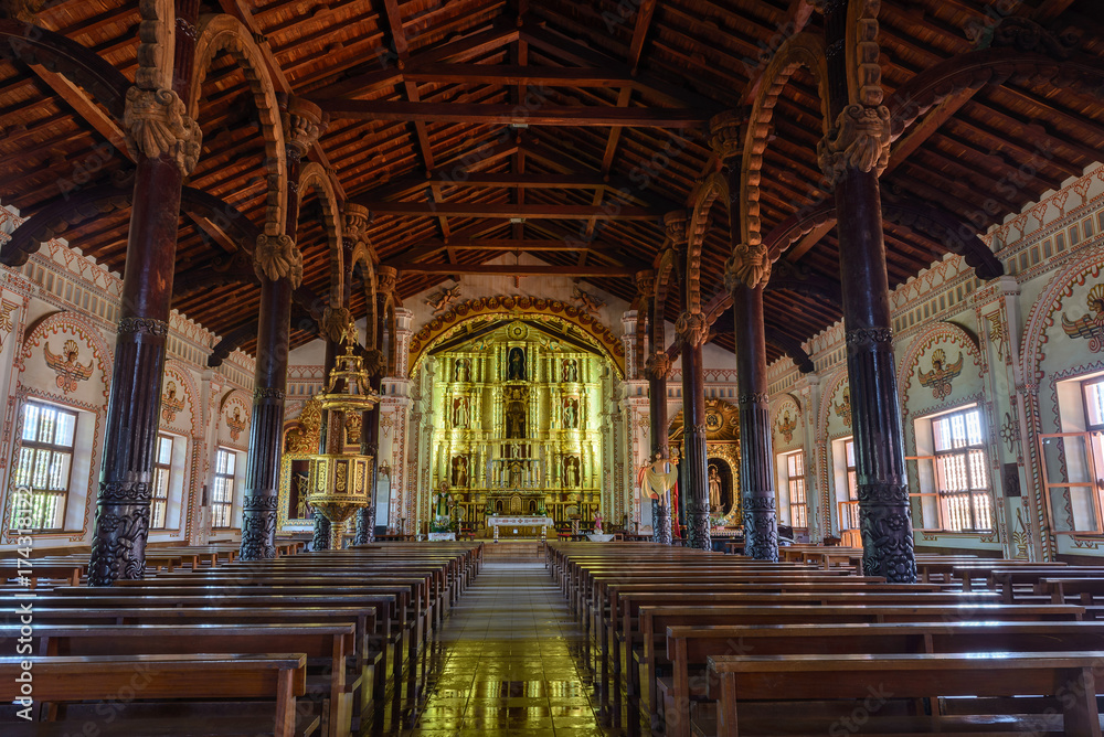Fototapeta premium Interior of the Jesuit Mission church in San Ignacio de Velasco, Bolivia