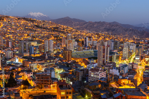 La Paz City view from Killi Killi lookout point at night, Bolivia