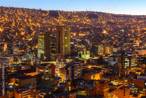 La Paz City view from Killi Killi lookout point at night, Bolivia photo