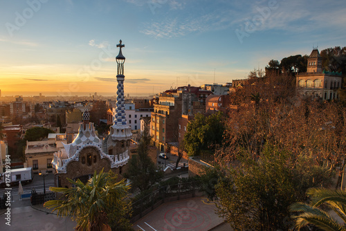Park Guell Carrer d'olot. Gaudi, Sunrise
