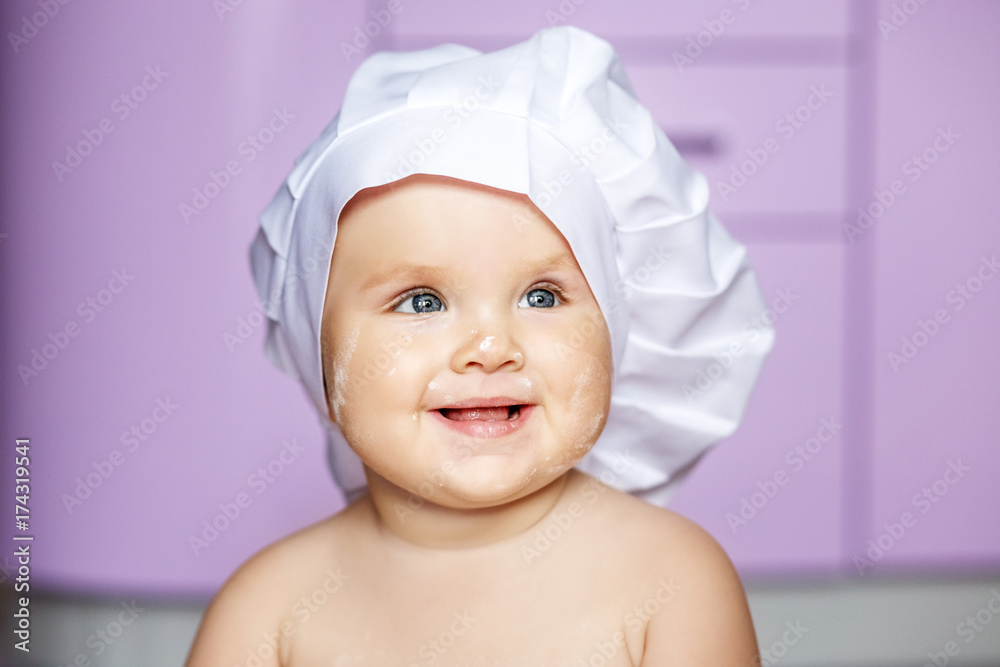 The little cook in the cap. Game. The concept of childhood, upbringing, healthy food, family. The little cook in the cap. Game. The concept of childhood, upbringing, healthy food, family.