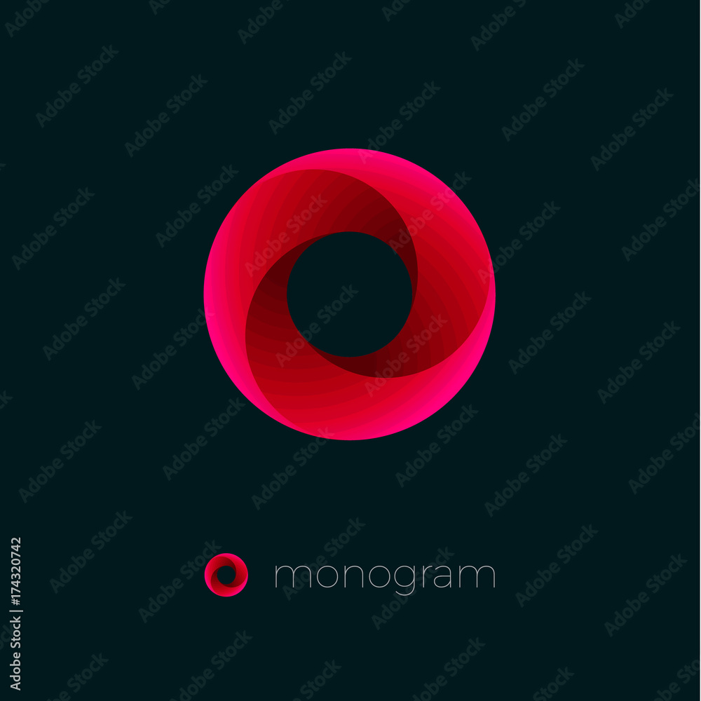 Vortex logo. Red letter emblem. O monogram. Dynamic swirl. Vortex logo. Red letter emblem. O monogram. Dynamic swirl.