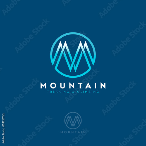 Mountain logo, monogram. Letter M as a mountain. Clothing store, equipment for climbing. Trekking and climbing goods