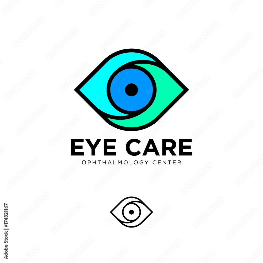 Ophthalmological clinic flat logo. Eye care emblems. Contour logo. Ophthalmological clinic flat logo. Eye care emblems. Contour logo.