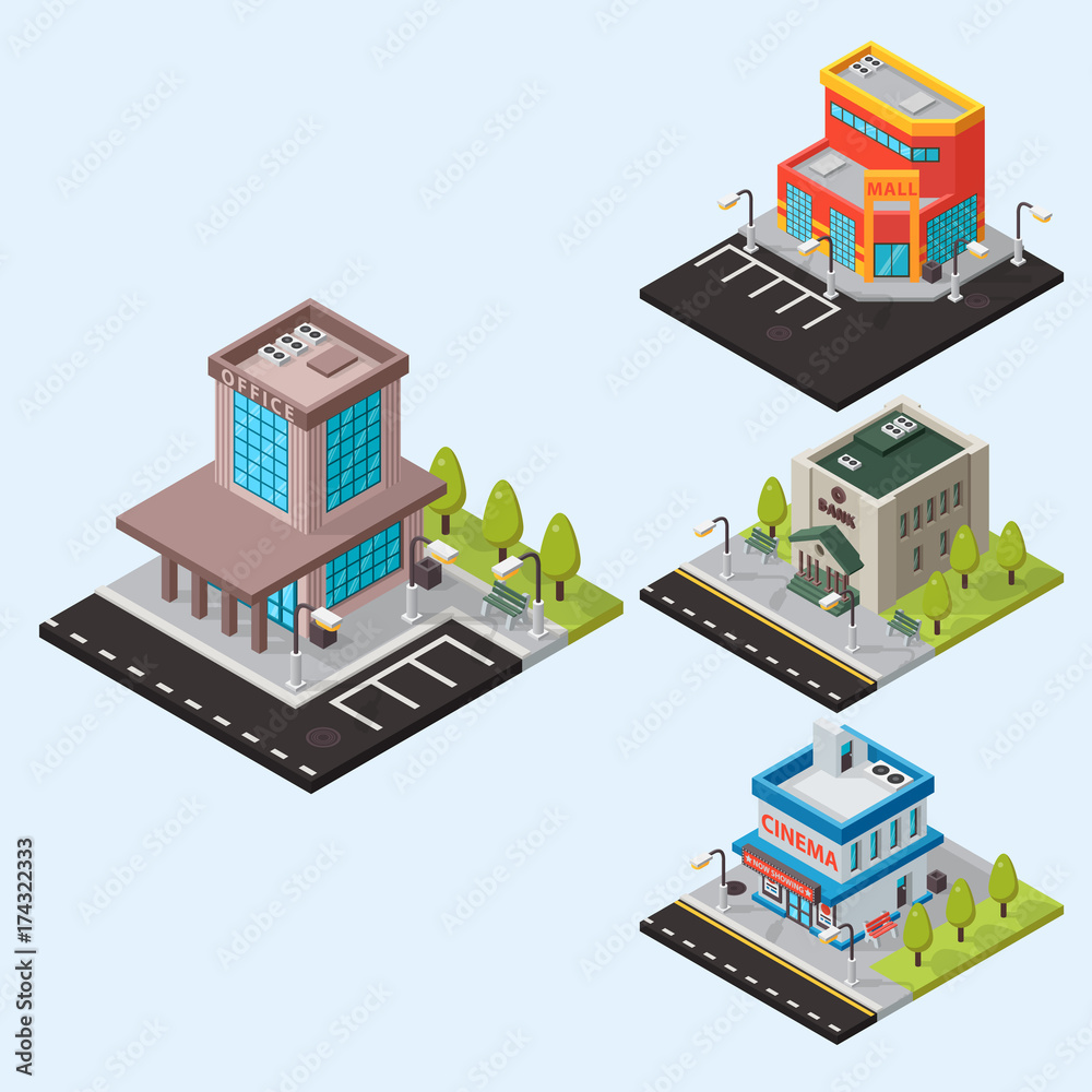 Vector isometric buildings isolated Vector isometric buildings isolated