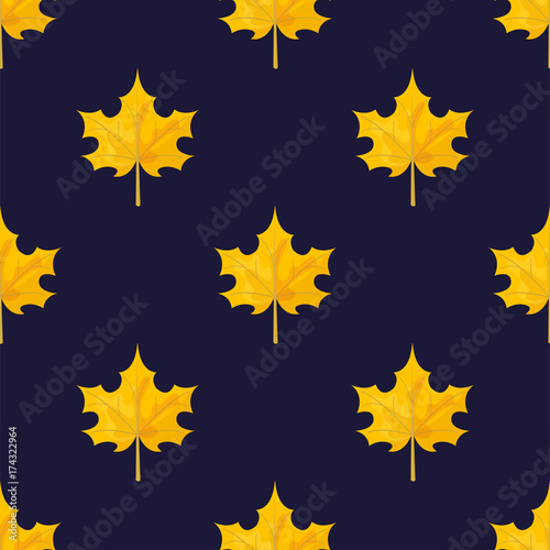 Autumn yellow maple leaf season nature seamless pattern plant foliage bright decoration natural vector illustration.