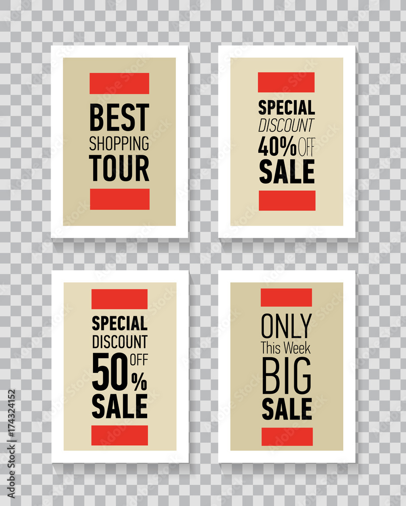 Modern sale posters. Discount card design. Illustration on transparent background.