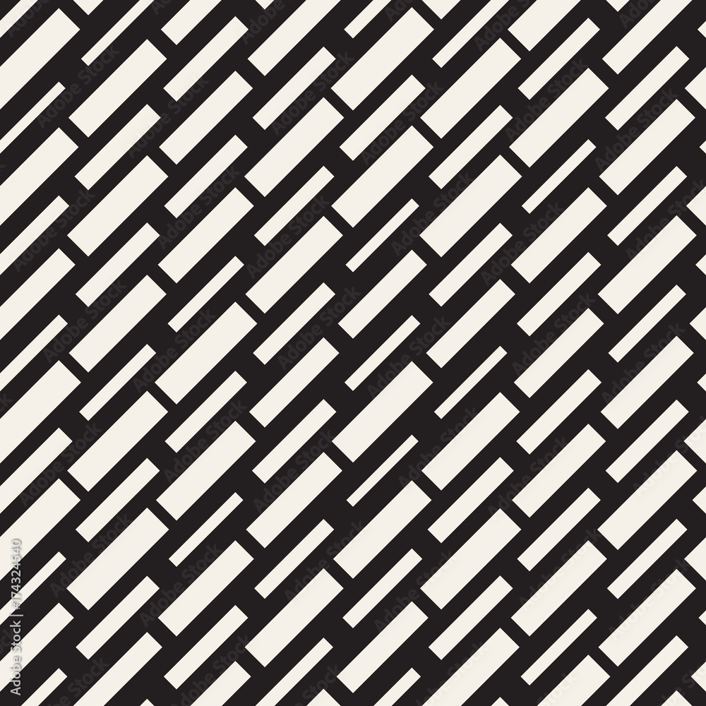 Black and White Irregular Dashed Lines Pattern. Modern Abstract Vector Seamless Background. Chaotic Rectangle Stripes Mosaic Black and White Irregular Dashed Lines Pattern. Modern Abstract Vector Seamless Background. Chaotic Rectangle Stripes Mosaic