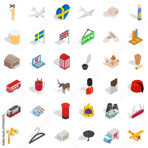 Much money icons set, isometric style