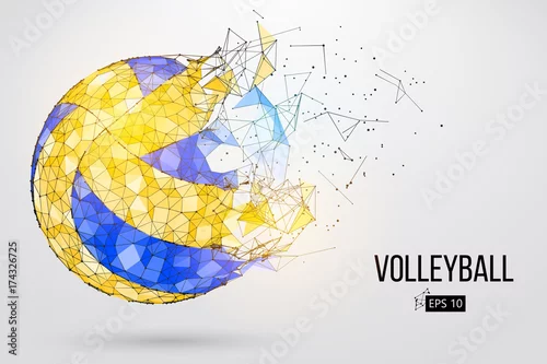 Obraz Sylwetka piłki do siatkówki. Kropki, linie, trójkąty, tekst, efekty kolorystyczne i tło na osobnych warstwach, kolor można zmienić jednym kliknięciem. Ilustracji wektorowych.