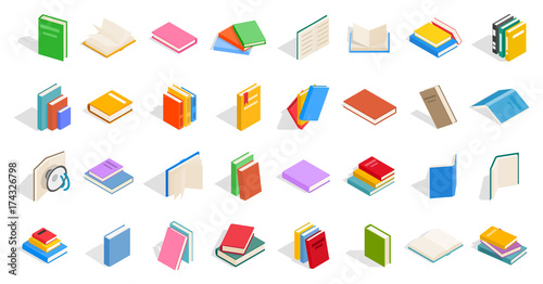 School books icon set, isometric style photo