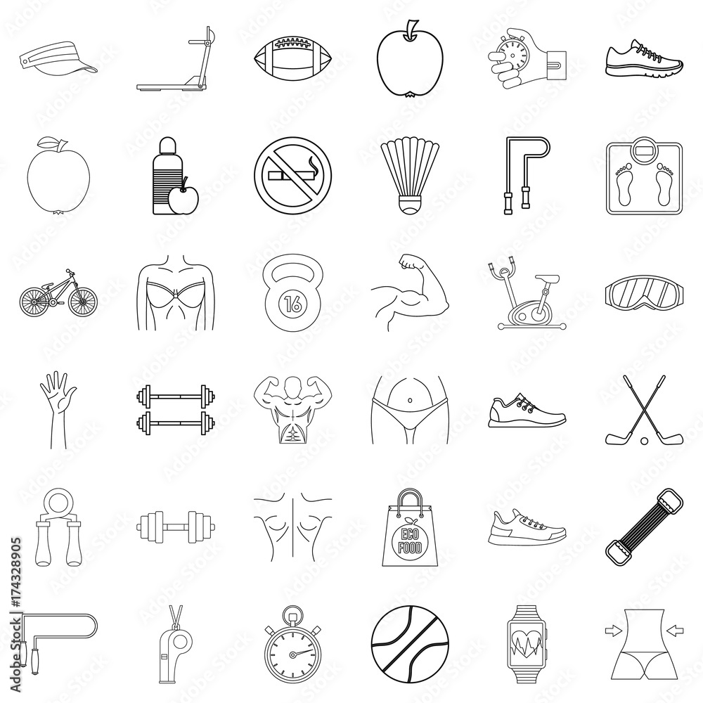 Fototapeta premium Sport icons set, outline style
