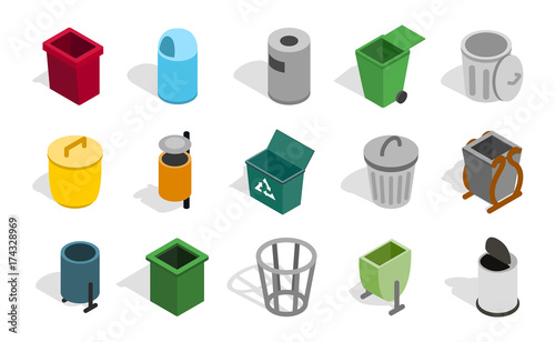 Type of street office can icon set, isometric style