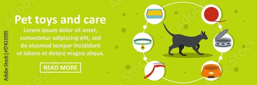Pet toys and care banner horizontal concept