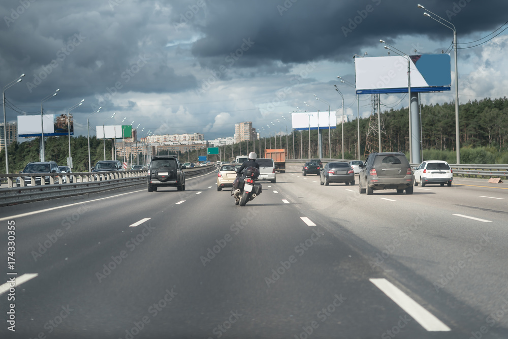 cars and motorbike are moving, Moscow, russia