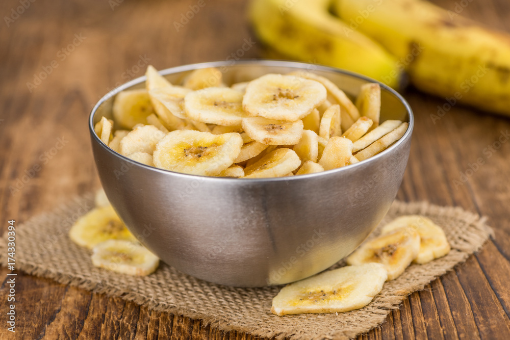 Dried Banana Chips, selective focus Dried Banana Chips, selective focus
