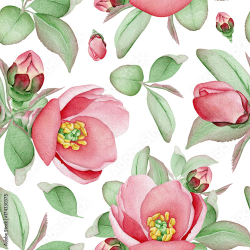 Seamless Pattern with Watercolor Dog Roses