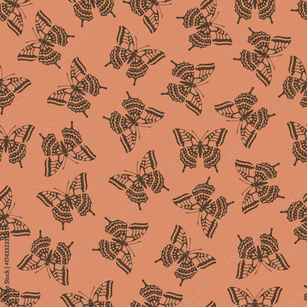 Fototapeta premium Butterfly vector illustration on a seamless pattern background