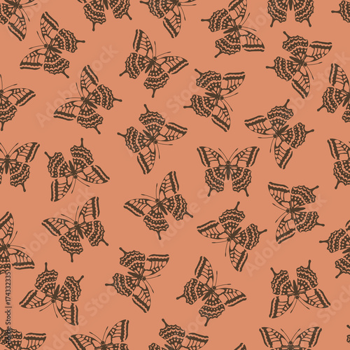 Butterfly vector illustration on a seamless pattern background © kadevo