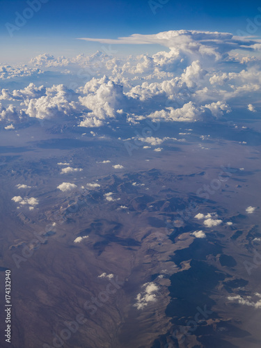 Aerial view of desert and Lucerne Valley, view from window seat in an airplane