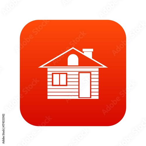 Wooden log house icon digital red