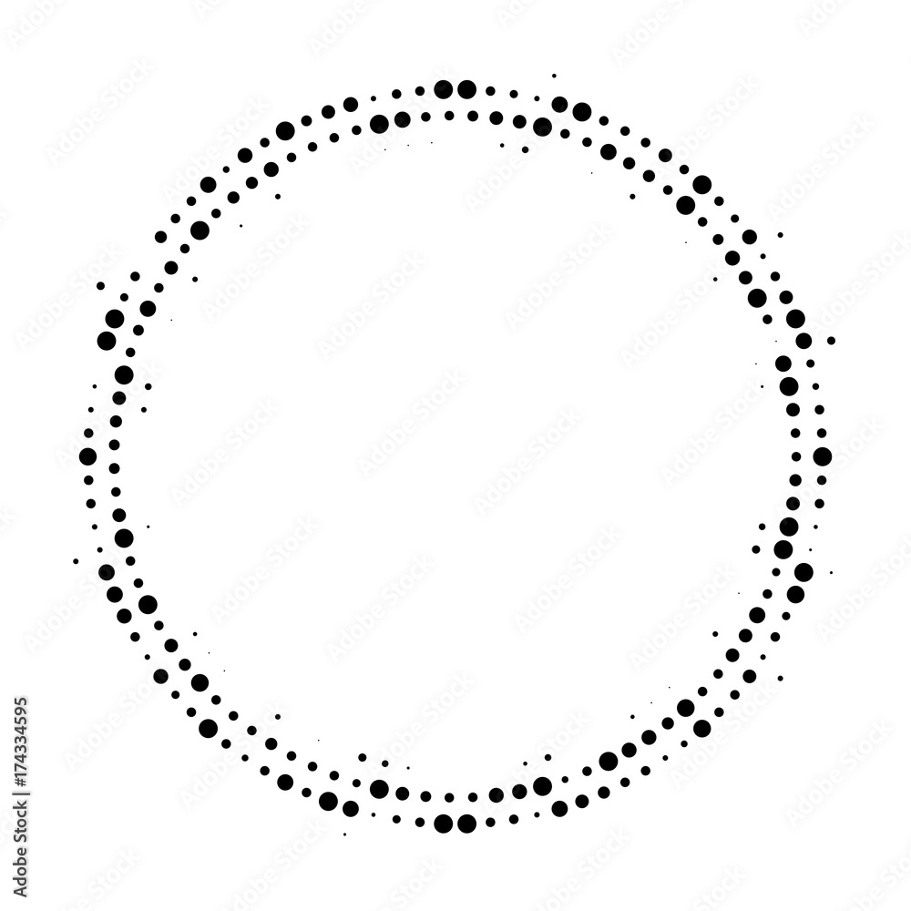 Halftone dotted background circularly distributed. Halftone effect vector pattern. Circle dots isolated on the white background. Halftone dotted background circularly distributed. Halftone effect vector pattern. Circle dots isolated on the white background.