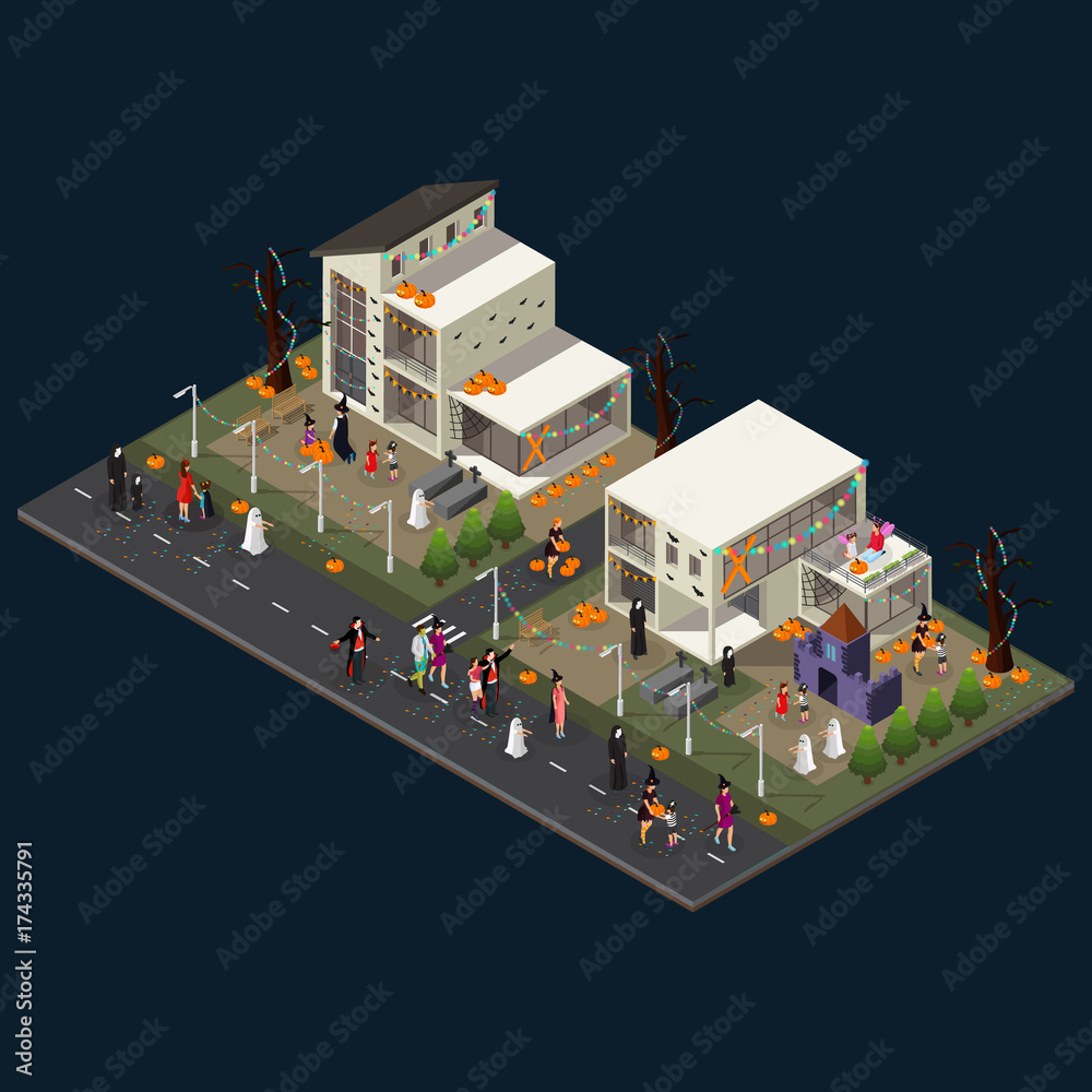 Isometric Halloween Holiday Celebration Concept Isometric Halloween Holiday Celebration Concept