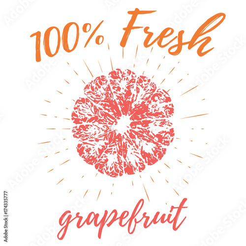 Distressed halftone grunge vector texture - orange grapefruit slice background with burst. Vector illustration for poster template, web, card, flyer.