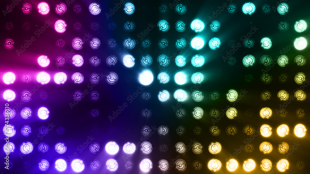 Bright floodlights flashing abstract colorful background