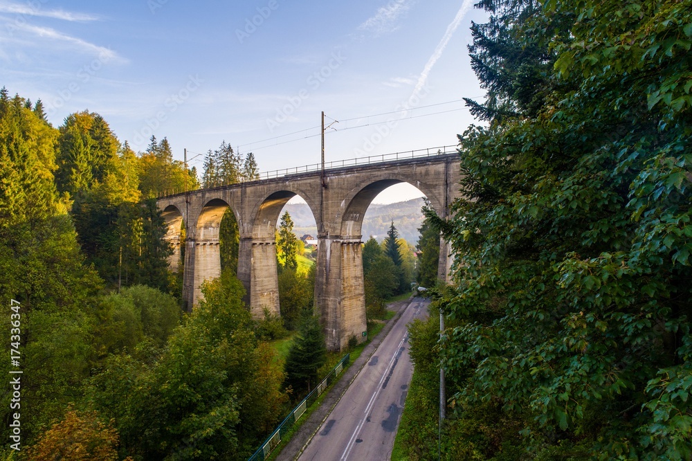 Fototapeta premium Aerial view of railway viaduct