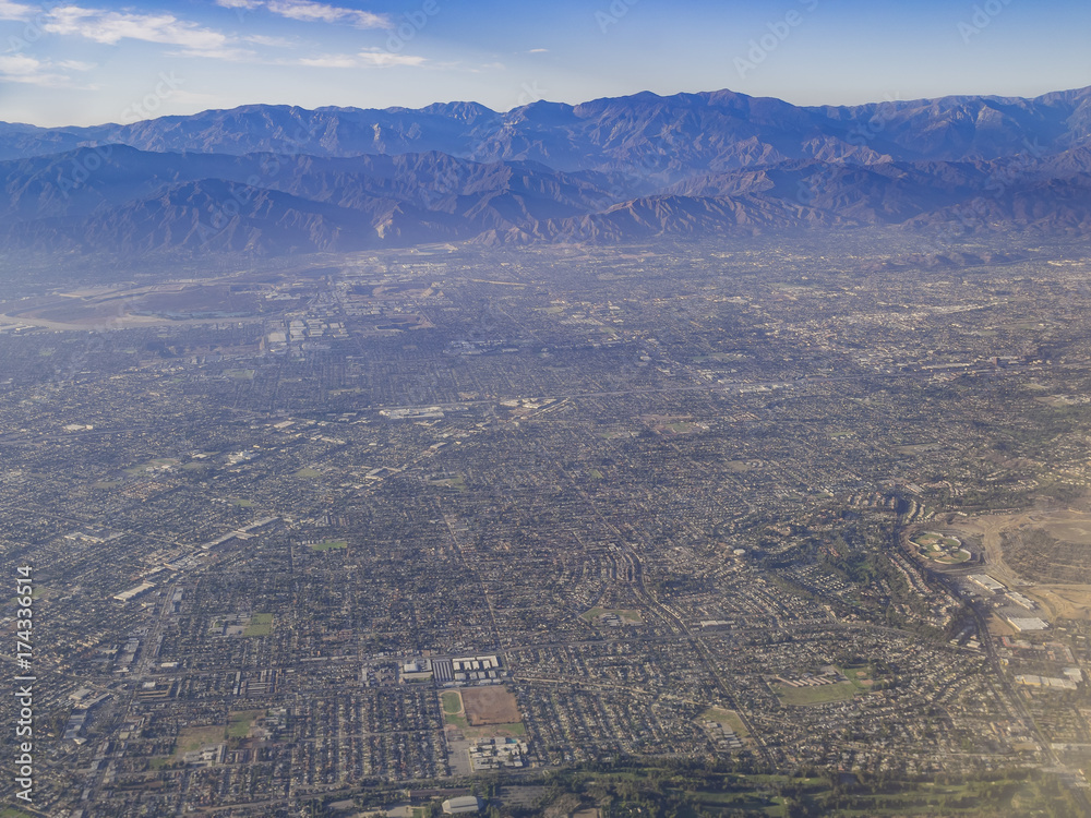 Aerial view of West Covina, view from window seat in an airplane Aerial view of West Covina, view from window seat in an airplane