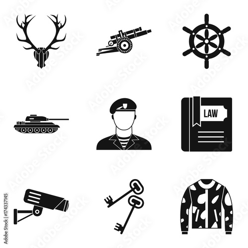Military training icons set, simple style