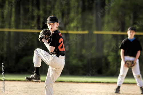 Pitcher Winding Up In Youth Baseball Game photo