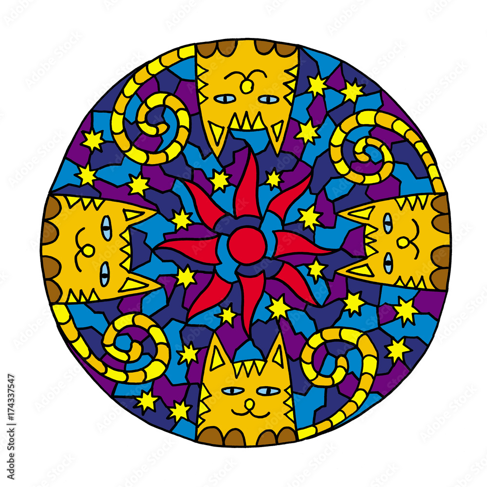 Mandala. 4 cats. Positive аrt for children. Mandala. 4 cats. Positive аrt for children.