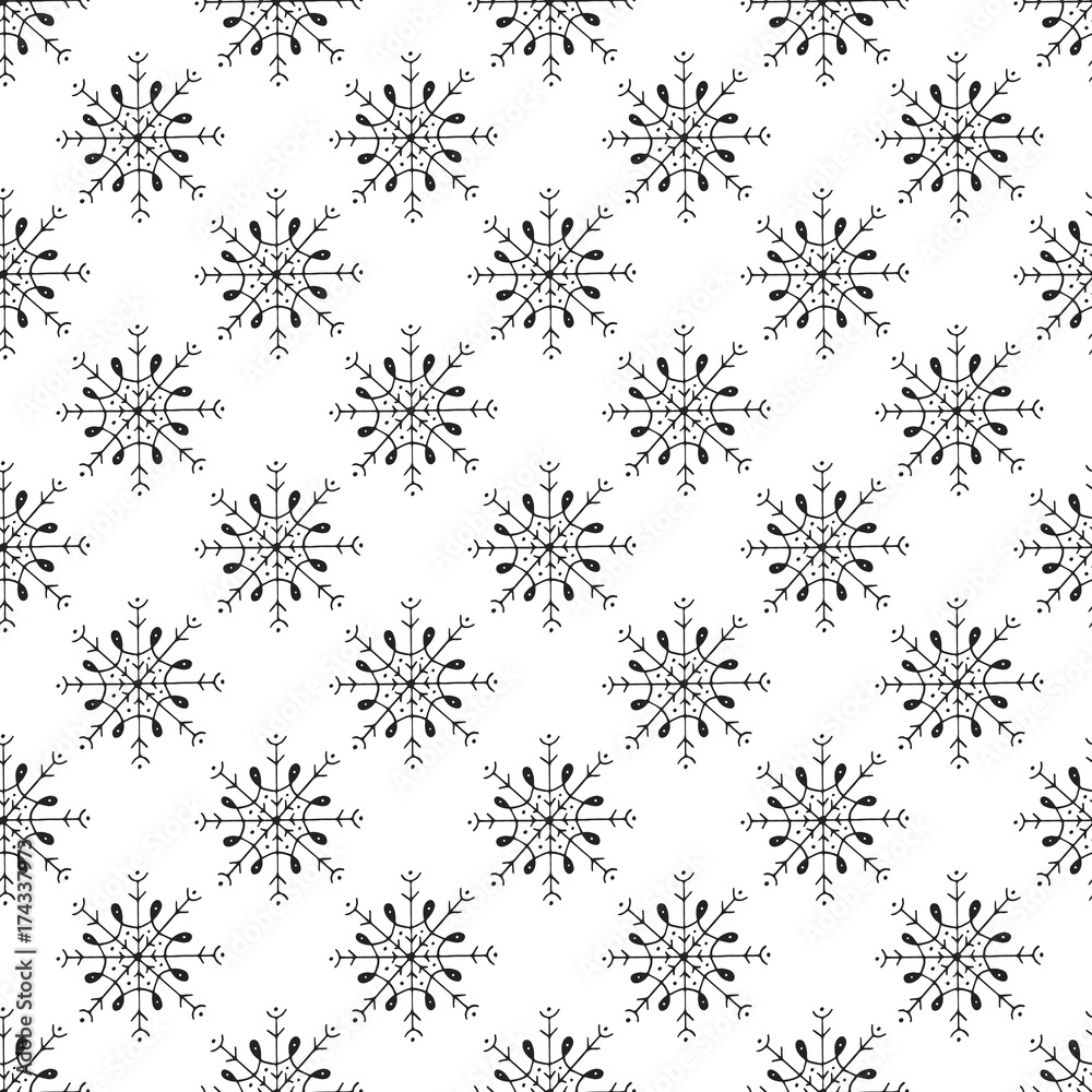 Winter hand drawn seamless pattern with snowflakes. Vector illustration Winter hand drawn seamless pattern with snowflakes. Vector illustration