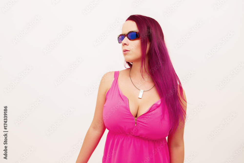 portrait girl in pink clothes with sunglasses portrait girl in pink clothes with sunglasses