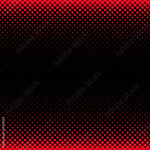 Halftone dot pattern background design - vector squared stationery illustration from red circles in varying sizes on black background