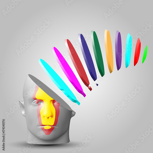 The human face consists of multicolored cylindrical incisions. Vector illustration, business concept.