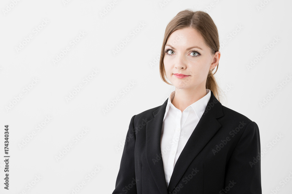 portrait if young businesswoman isolated on white background portrait if young businesswoman isolated on white background