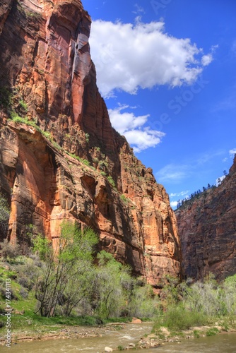 Sandstone Walls Tower Over the Temple of Sinawava in Zion Canyon