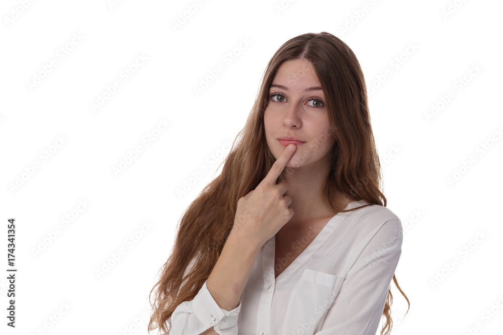 Portrait of young beautiful woman isolated on white background, copy space Portrait of young beautiful woman isolated on white background, copy space