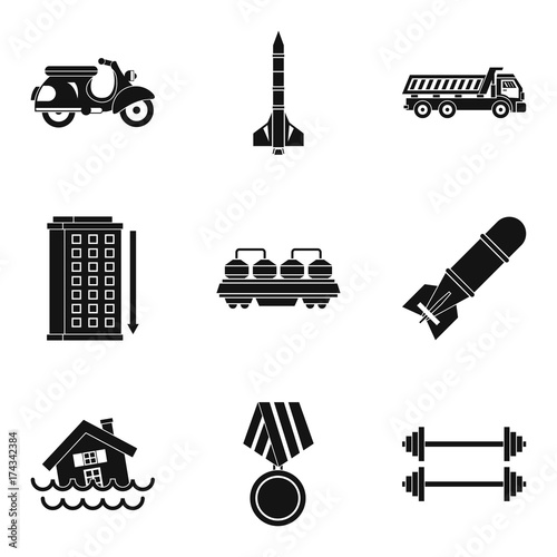Battle icons set, simple style