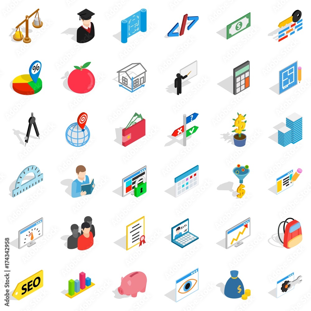Numerator icons set, isometric style Numerator icons set, isometric style