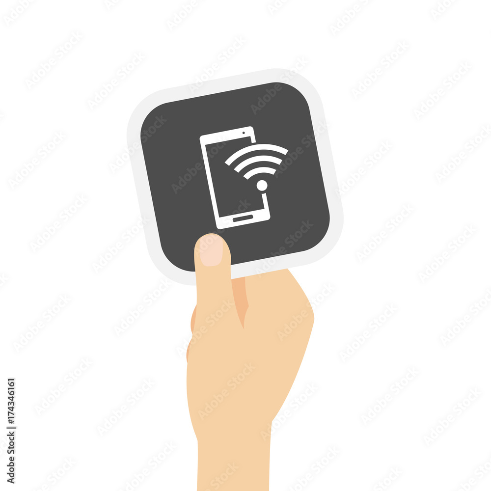 Hand hält graue Karte - Smartphone- WLAN Hand hält graue Karte - Smartphone- WLAN