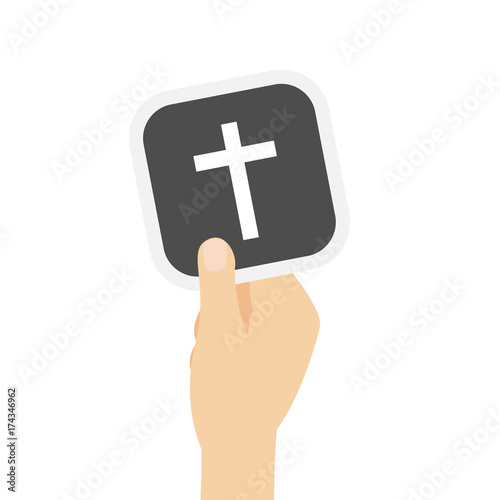Hand hält graue Karte - Kreuz - Religion